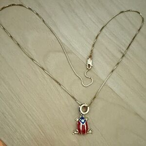 Gold and Red Frog Pendant Necklace